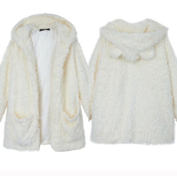 Jackets & Blazers - White teddy coat with animal ears
